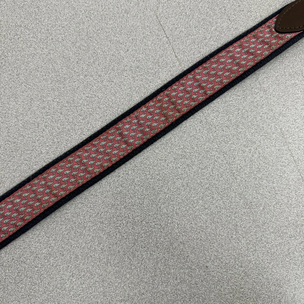 Vineyard Vines Belt Mens 34 Pink Navy Whale Print Silk Leather Canvas Preppy *
